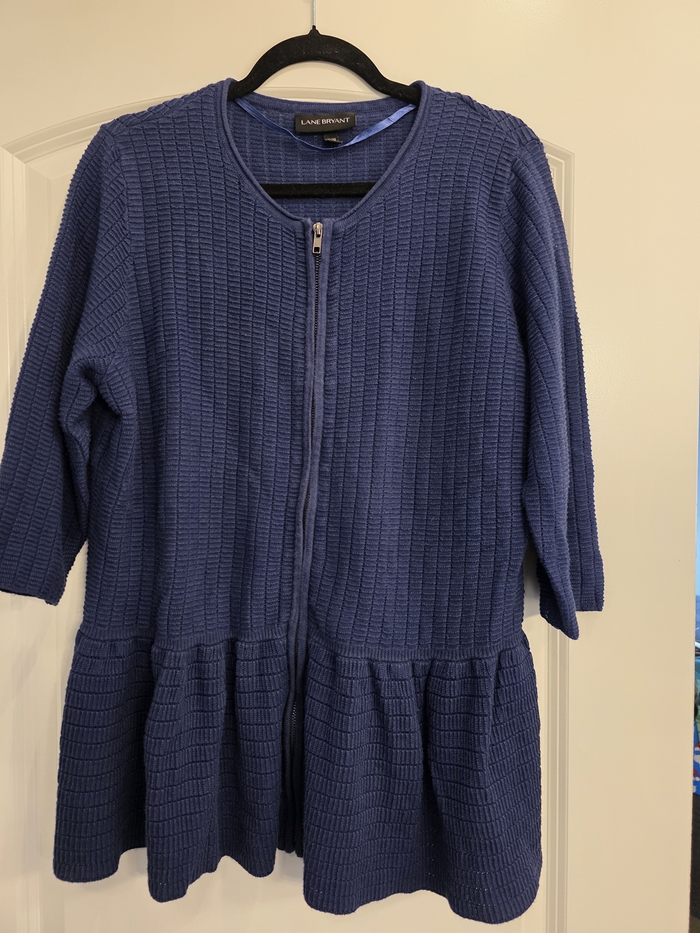 Lane Bryant Deep Navy Textured Zip-Front Peplum Tunic
